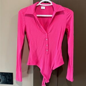 Wilfred Ribbed Long-Sleeve Button Bodysuit - Pink